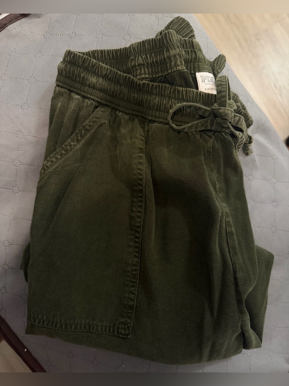 PINK Victoria’s Secret Chambray Olive Drawstring Cuffed Joggers
